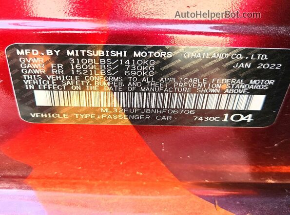 ML32FUFJ8NHF06706 2022 MITSUBISHI MIRAGE Burgundy ძრავის განყოფილების ხედი