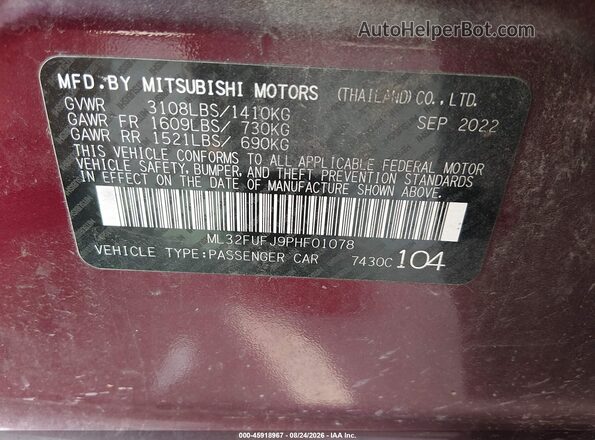 ML32FUFJ9PHF01078 2023 MITSUBISHI MIRAGE G4 Красный Вид подкапотного пространства