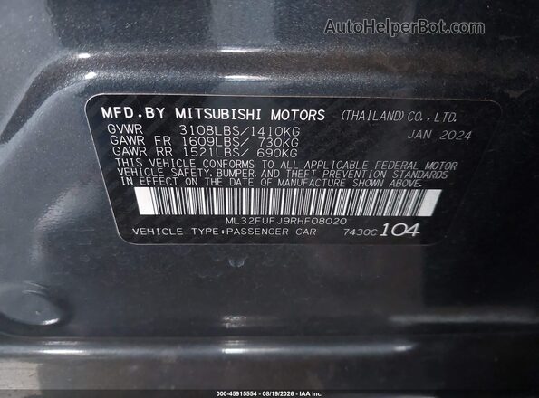 ML32FUFJ9RHF08020 2024 MITSUBISHI MIRAGE G4 Gray Вид підкапотного простору