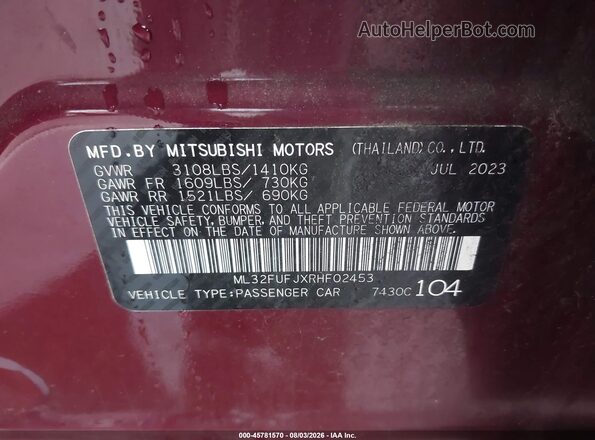 ML32FUFJXRHF02453 2024 MITSUBISHI MIRAGE G4 Red ძრავის განყოფილების ხედი