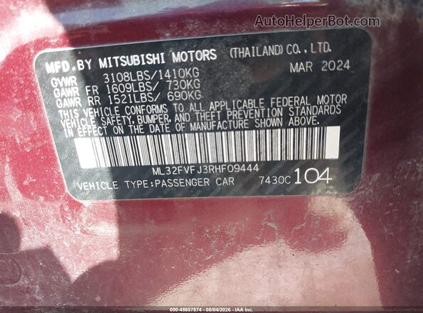 ML32FVFJ3RHF09444 2024 MITSUBISHI MIRAGE G4 Burgundy Engine compartment view
