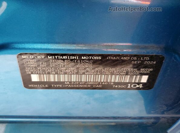 ML32FVFJ9RHF14678 2024 MITSUBISHI MIRAGE Синий Вид наклейки с VIN-кодом