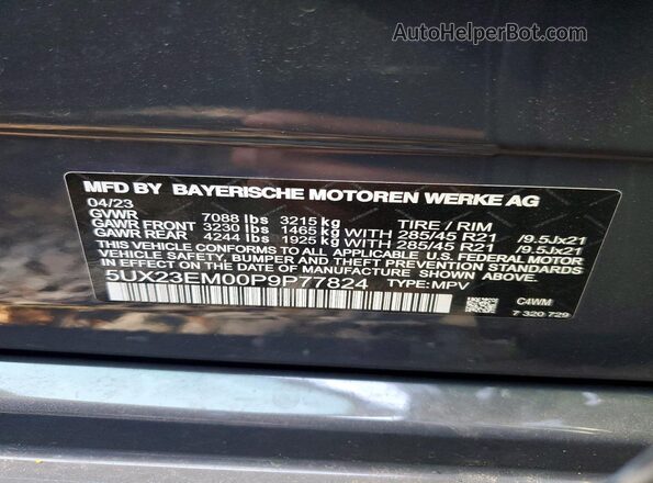 NJ2447E 2025 BMW X7 Gray VIN կոդի պիտակի տեսք