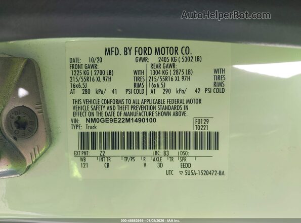 NM0GE9E22M1490100 2021 FORD TRANSIT CONNECT Белый Вид подкапотного пространства