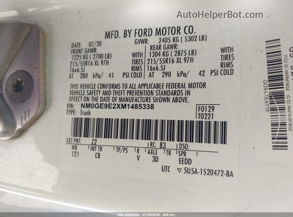 NM0GE9E2XM1485338 2021 FORD TRANSIT CONNECT White Engine compartment view
