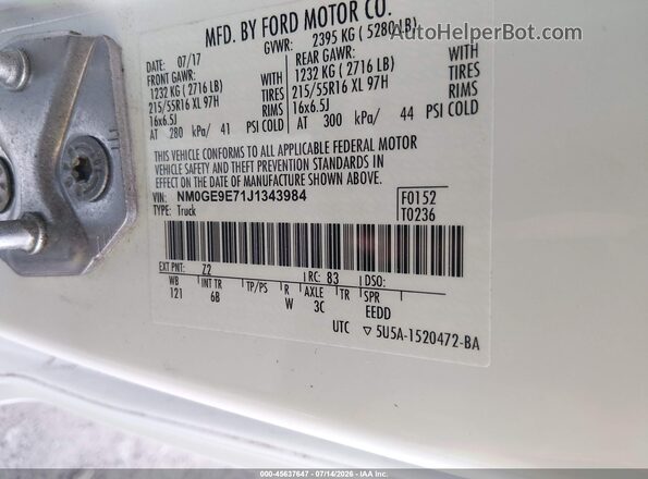 NM0GE9E71J1343984 2018 FORD TRANSIT CONNECT White Вид підкапотного простору