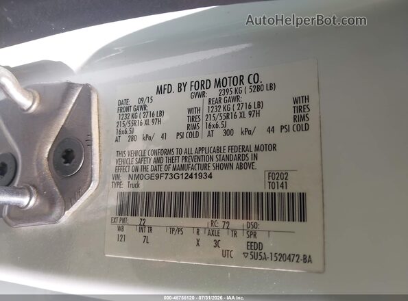 NM0GE9F73G1241934 2016 FORD TRANSIT CONNECT White Vista del compartimento del motor