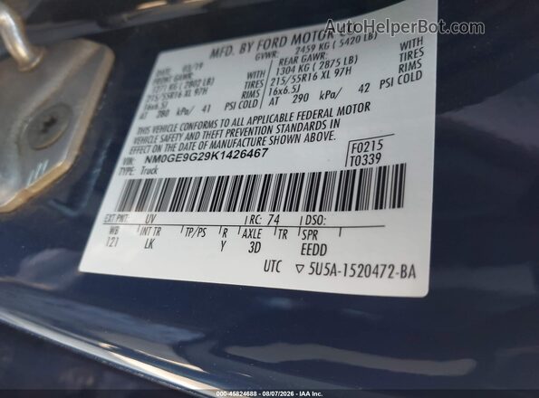 NM0GE9G29K1426467 2019 FORD TRANSIT CONNECT Blue Vista del compartimento del motor