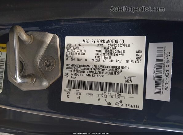 NM0LE7E74H1318686 2017 FORD TRANSIT CONNECT Blue Вид підкапотного простору
