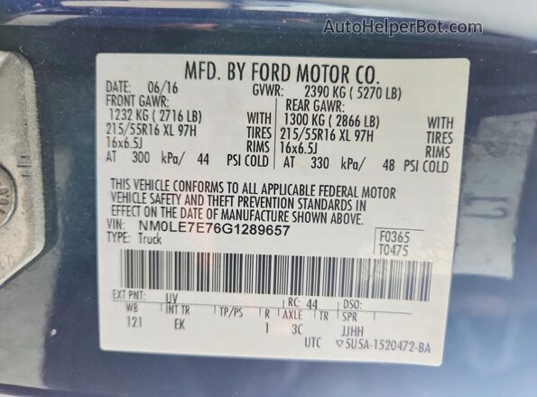 NM0LE7E76G1289657 2016 FORD TRANSIT Blue Вид наклейки з VIN-кодом