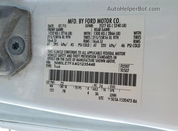 NM0LE7FX4G1235448 2016 FORD TRANSIT Белый Вид подкапотного пространства