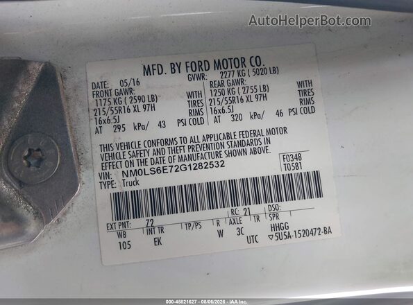 NM0LS6E72G1282532 2016 FORD TRANSIT CONNECT White Widok komory silnika