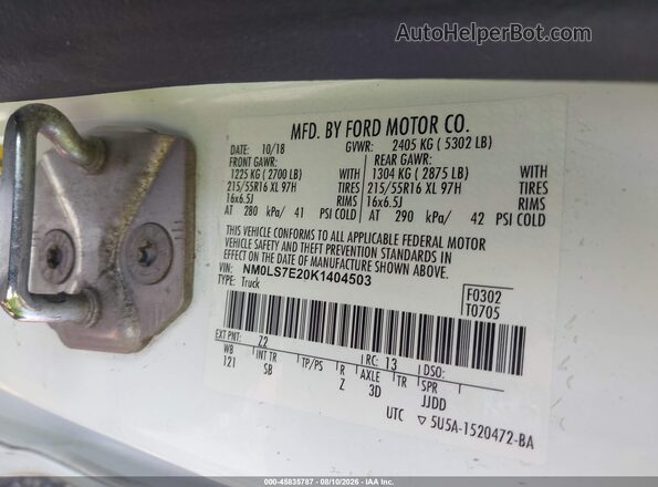 NM0LS7E20K1404503 2019 FORD TRANSIT CONNECT White Շարժիչի բաժամունքի տեսք