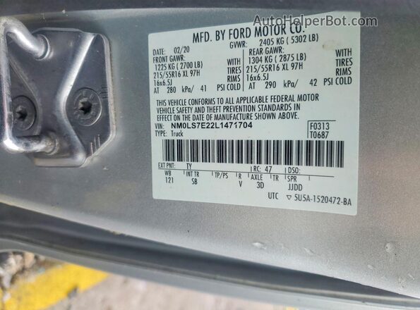 NM0LS7E22L1471704 2020 FORD TRANSIT Silver Widok wnętrza 360 stopni
