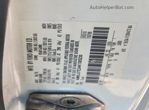 NM0LS7E24K1385230 2019 FORD TRANSIT White Widok naklejki z numerem VIN