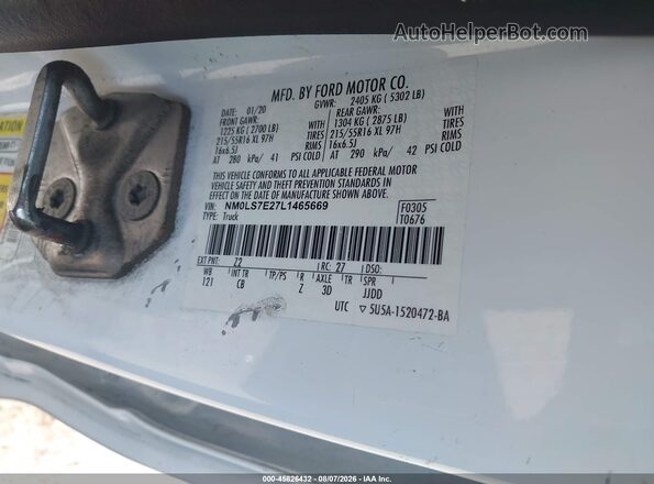 NM0LS7E27L1465669 2020 FORD TRANSIT CONNECT White Widok komory silnika