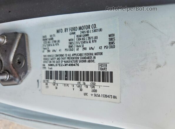 NM0LS7E2XM1499476 2021 FORD TRANSIT White VIN sticker view