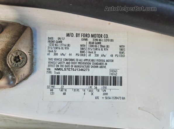 NM0LS7E70J1346273 2018 FORD TRANSIT White Vista de la etiqueta del VIN