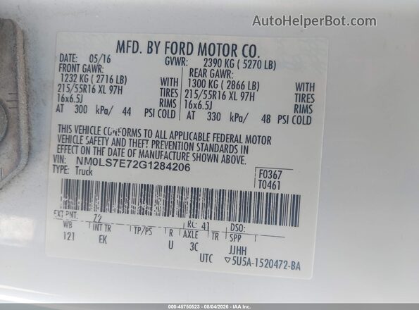 NM0LS7E72G1284206 2016 FORD TRANSIT CONNECT White Вид підкапотного простору