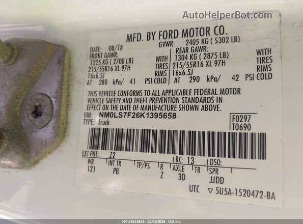NM0LS7F26K1395658 2019 FORD TRANSIT CONNECT White Շարժիչի բաժամունքի տեսք