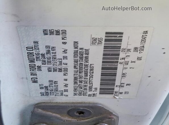 NM0LS7F73G1239371 2016 FORD TRANSIT White Вид наклейки з VIN-кодом