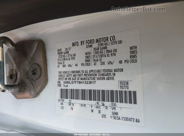NM0LS7F78H1323817 2017 FORD TRANSIT CONNECT Белый Вид подкапотного пространства