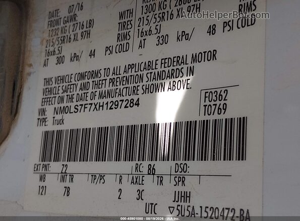 NM0LS7F7XH1297284 2017 FORD TRANSIT CONNECT White Շարժիչի բաժամունքի տեսք