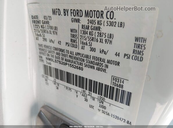 NM0LS7S20P1552680 2023 FORD TRANSIT CONNECT White Vista del compartimento del motor