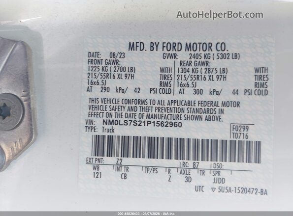 NM0LS7S21P1562960 2023 FORD TRANSIT CONNECT White Engine compartment view