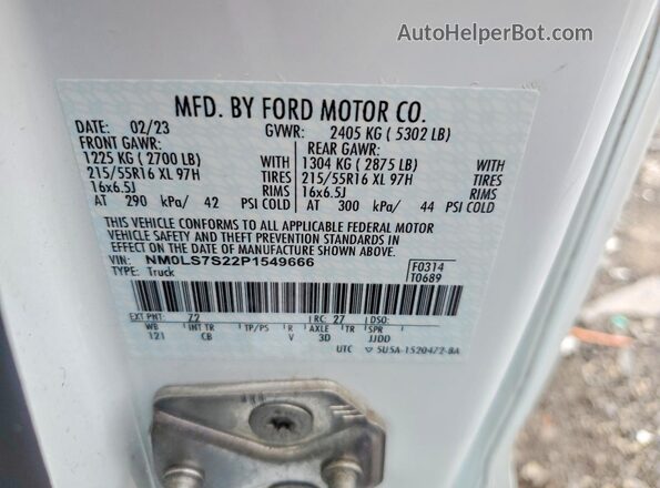 NM0LS7S22P1549666 2023 FORD TRANSIT White VIN կոդի պիտակի տեսք