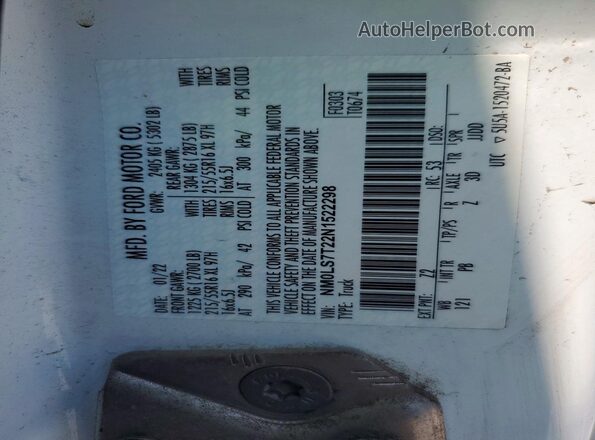 NM0LS7T22N1522298 2022 FORD TRANSIT White Вид підкапотного простору