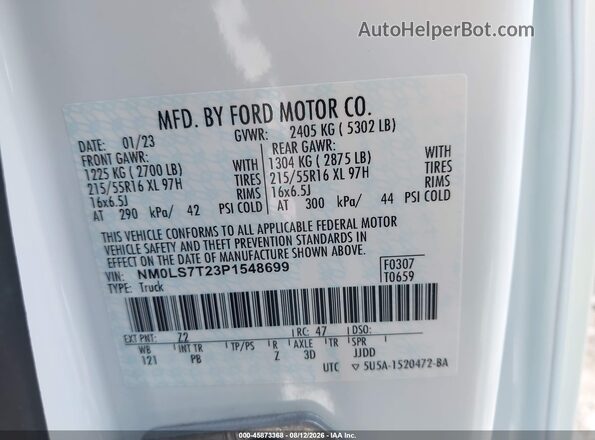 NM0LS7T23P1548699 2023 FORD TRANSIT CONNECT White Widok komory silnika