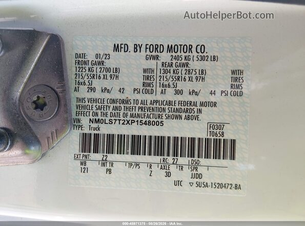NM0LS7T2XP1548005 2023 FORD TRANSIT CONNECT White Вид підкапотного простору