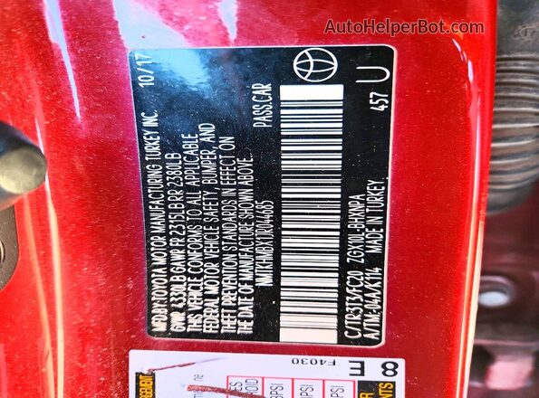 NMTKHMBX1JR044685 2018 TOYOTA C-HR Maroon VIN կոդի պիտակի տեսք