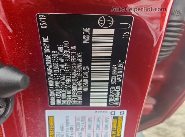 NMTKHMBX1KR093208 2019 TOYOTA C-HR Red Вид підкапотного простору