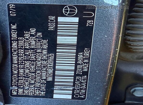 NMTKHMBX1KR096626 2019 TOYOTA C-HR Gray უკანა სალონის ხედი