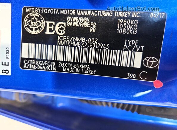 NMTKHMBX2JR012943 2018 TOYOTA C-HR Blue Engine compartment view