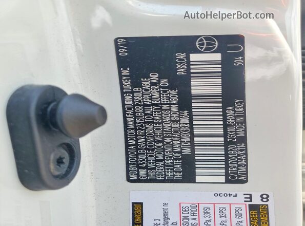 NMTKHMBX3KR100644 2019 TOYOTA C-HR White VIN sticker view