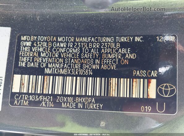NMTKHMBX3LR105814 2020 TOYOTA C-HR Gray Engine compartment view