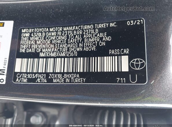 NMTKHMBX4MR125670 2021 TOYOTA C-HR Серый Вид подкапотного пространства
