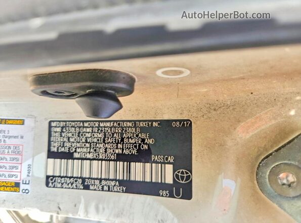 NMTKHMBX5JR033561 2018 TOYOTA C-HR Белый Вид наклейки с VIN-кодом