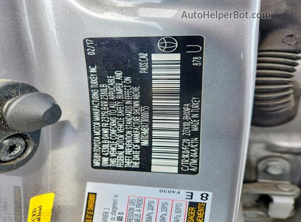 NMTKHMBX7JR000755 2018 TOYOTA C-HR Silver Vista de la etiqueta del VIN