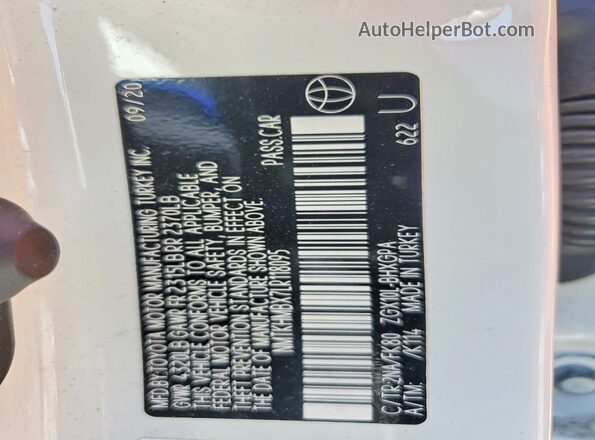 NMTKHMBX7LR118095 2020 TOYOTA C-HR White Widok naklejki z numerem VIN