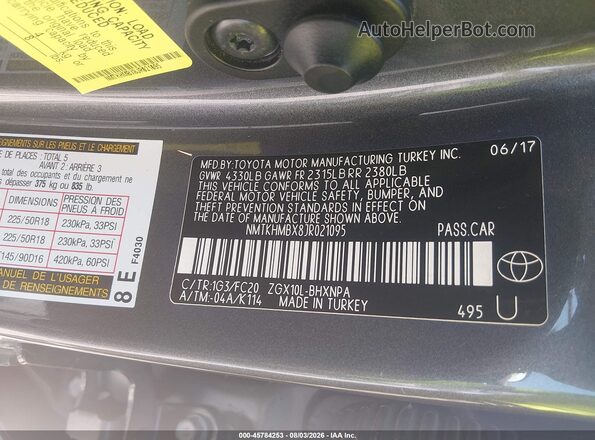 NMTKHMBX8JR021095 2018 TOYOTA C-HR Gray Widok komory silnika