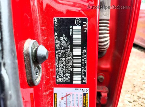 NMTKHMBX8LR107476 2020 TOYOTA C-HR Red VIN կոդի պիտակի տեսք