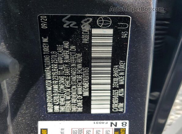 NMTKHMBX9LR117613 2020 TOYOTA C-HR Gray VIN sticker view