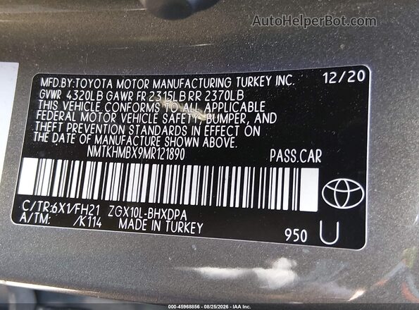 NMTKHMBX9MR121890 2021 TOYOTA C-HR Brown Вид підкапотного простору