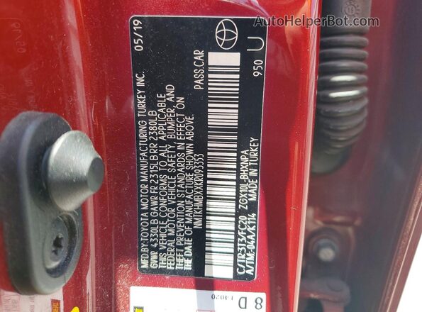 NMTKHMBXXKR093353 2019 TOYOTA C-HR Burgundy VIN կոդի պիտակի տեսք