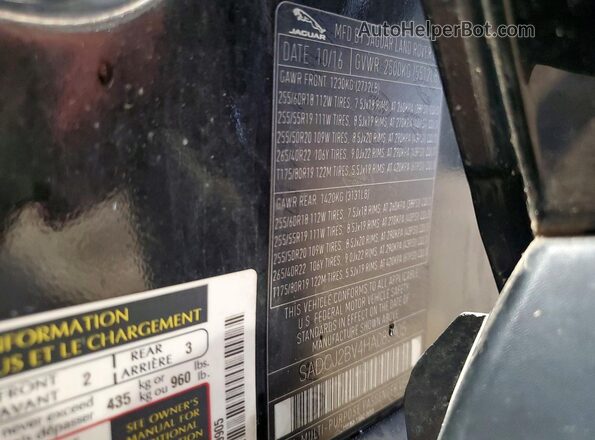 SADCJ2BV4HA089905 2017 JAGUAR F-PACE Black Vista de la etiqueta del VIN