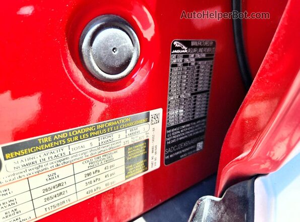 SADCJ2EX6NA691049 2022 JAGUAR F-PACE Red Vista de la etiqueta del VIN